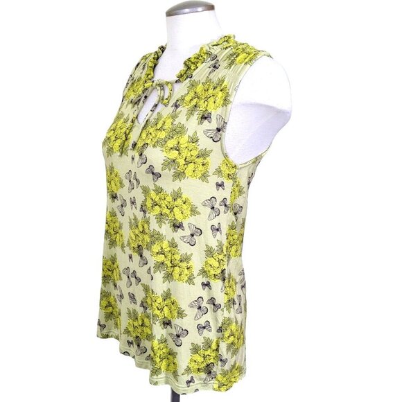 Womens Blouse Tank Top Butterfly Print Size S Yellow Sleeveless Carolina Belle - Picture 4 of 8